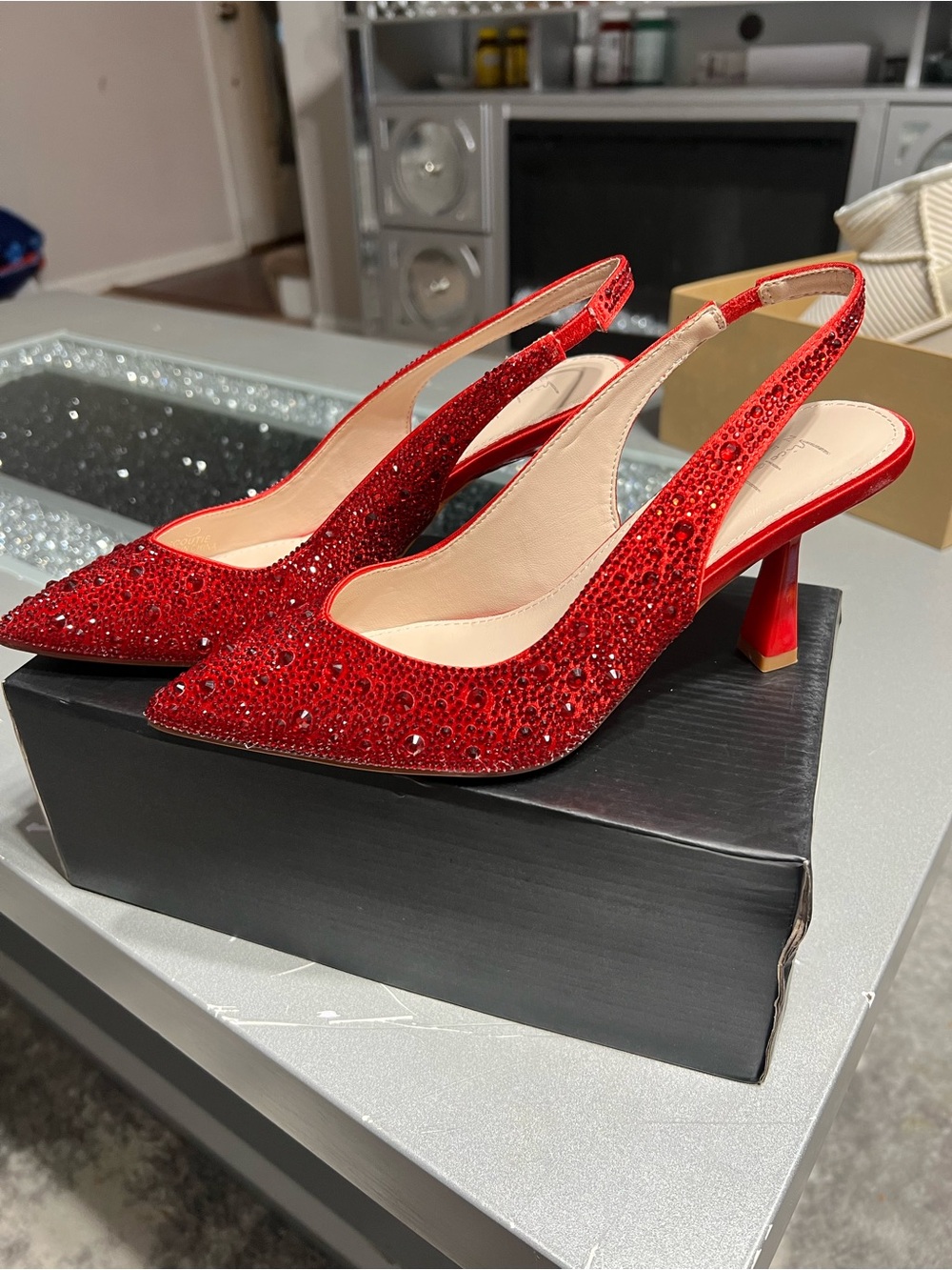 Nicole Miller Red Crystal Slingback Pumps